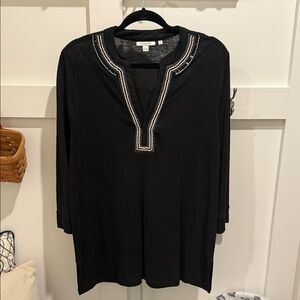 Chico's Black Tunic with Embroidered Neckline